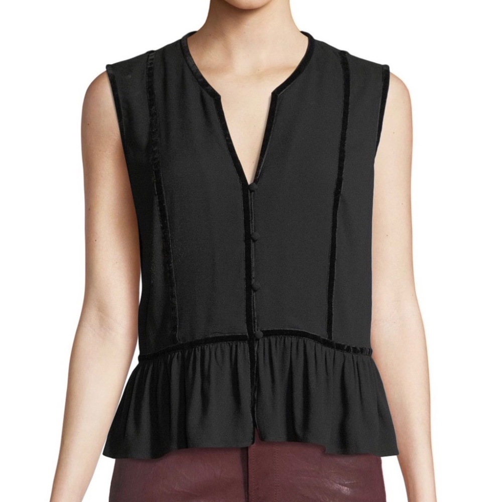 FRAME Trim Peplum Sleeveless Blouse